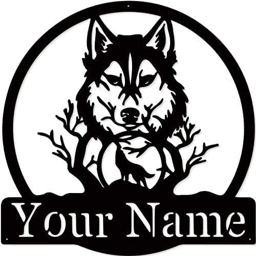 Personalized Metal Sign Howling Wolf Head Decor Wolf Gift Monogram Signs Statue Wall Décor Metal Art Wall Art for Living Room Outdoor Garage Home Birthday Gift for Men Lone Wolf Wild