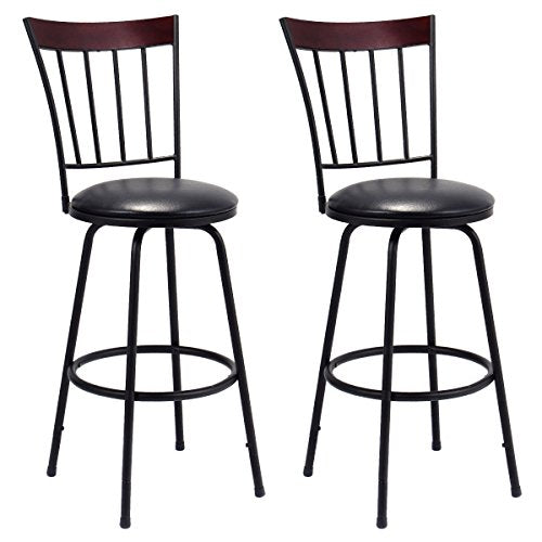 COSTWAY Bar Stools, Modern and Classic Rotatable Counter Pub PVC Leather Chairs, Round Padded Seat with Footrest & Back, Bar Pub Dining Room Kitchen Home Furniture (Brown, Set of 2)