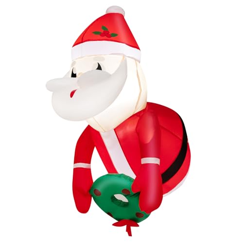 COSTWAY 3.3 FT Christmas Inflatable Santa Claus Broke Out from Window, Hanging Window Santa Claus with Built-in LED Lights