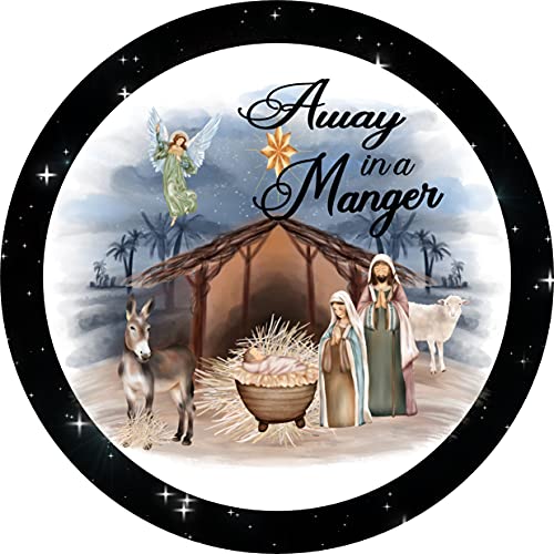 8" Metal Wreath Sign - Christmas Decor - Away In A Manger - Nativity Scene - Sign For Christmas Wreath
