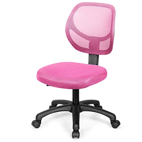 COSTWAY Kids Desk Chair, Low-Back Children Study Chair with Height Adjustable Seat & Lumbar Support, Cute Mesh Swivel Computer Task Chair for Boys Girls Teens (Pink)