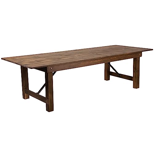 Flash Furniture Hercules Commercial Grade Farmhouse Dining Table | Solid Pine Foldable Table for 10 in Antique Rustic | Rustic Charm for Home and Events