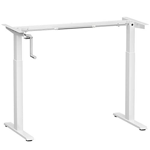 COSTWAY Crank Standing Desk Frame, Manual Hand Crank Workstation Base, Ergonomic Sit to Stand Base w/Foldable Crank Handle, Hook, Cable Management Rack (White)