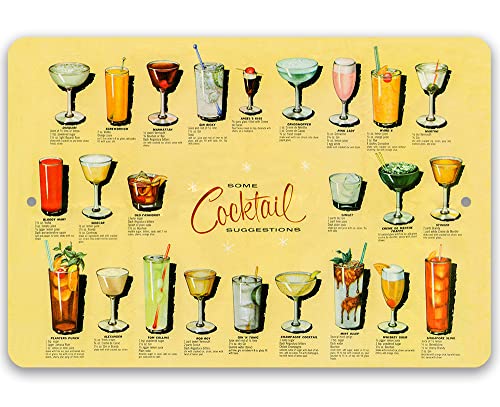 Cocktail Suggestions - Home Bar Sign for Home and Kitchen Decor, Cocktail Guide Accessories, Signature Drinks Sign and Cocktail Bar Essentials and Gift, 12x18 Indoor/Outdoor Durable Metal Sign