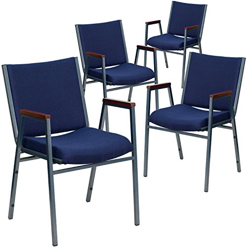 Flash Furniture 4 Pack HERCULES Series Heavy Duty Navy Blue Dot Fabric Stack Chair with Arms