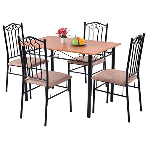 Costway 5 PC Dining Set Wood Metal Table and 4 Chairs Kitchen Breakfast Furniture