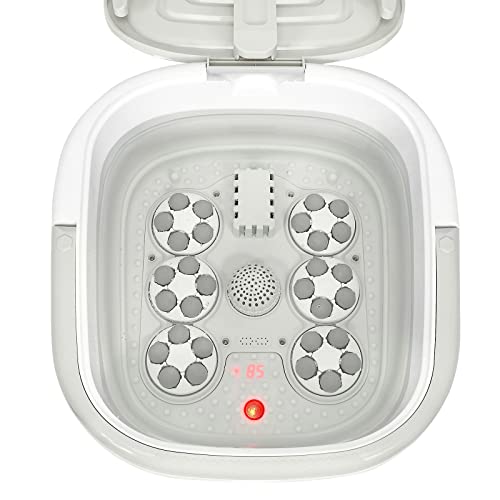 COSTWAY Foot Spa Bath Massager, Collapsible Feet Salon Tub with Adjustable Heating Temperature & Electric Roller, Remote Control for Easy Operation, Infrared Lights, Bubbles Function
