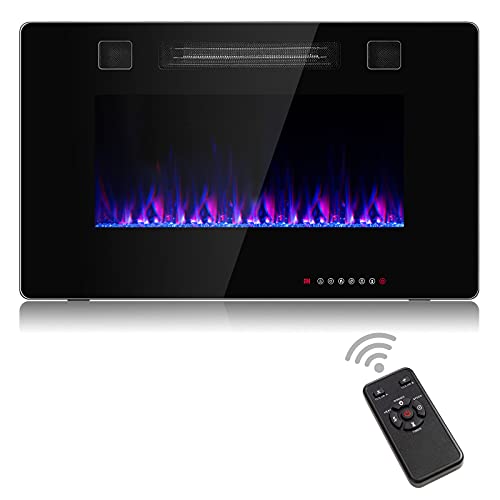 COSTWAY 30-Inch Electric Fireplace, 750W/1500W Wall Recessed and Mounted Fireplace Insert with Remote Control, 12 Flame Colors, 5 Brightness Settings, 8 H Timer, Fireplace Heater for Indoor Use