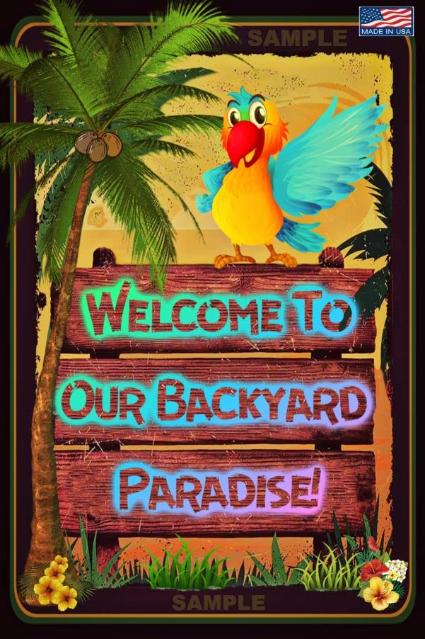 WORLD'S GREATEST SIGNS! 8"X12" INDOOR/OUTDOOR METAL SIGN! MADE! TIKI BAR DECOR POOL HOT TUB ISLAND TIME JIMMY BUFFETT HAPPY HOUR 5 O'CLOCK SOMEWHERE MAN CAVE! (BACKYARD PARADISE)