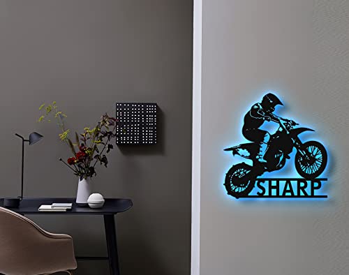 Custom Dirt Bike Metal Sign With LED Light, Motorcycle Wall Art, Motocross Rider Home Decor, Motorcycle Biker Gift, Personalized Biker Name Signs (8 inches)