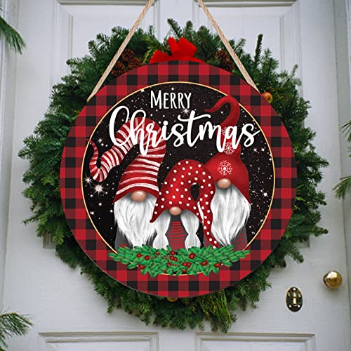 GLLBTPT Christmas Gnome Wooden Hanging Sign Door Decoration,Merry Christmas Welcome Sign Front Door with Three Dwarfs for Christmas Home Window Wall Farmhouse Indoor Outdoor (M80268Q)