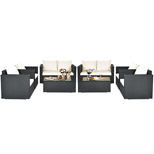 COSTWAY 8PCS Patio Rattan Furniture Set Cushioned Sofa Chair Coffee Table