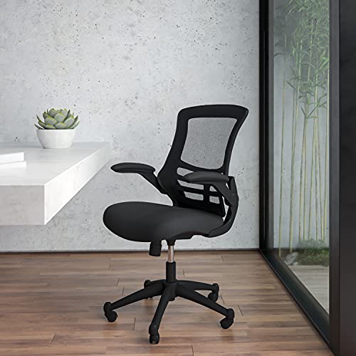 Flash Furniture Set of 4 Mid-Back Swivel Ergonomic Task Office Chairs with Flip-Up Arms, Black Mesh