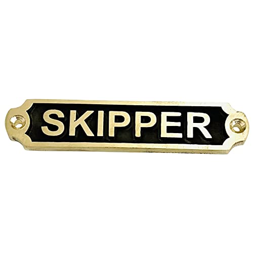 Brass Door Signs - Set of 13 Door plaques Home Office Decor (Toilet, Ladies, Gents, WC, Push, Pull, The Man Cave, Mind The Step, Mind Your Head, Toilets, Cabin, Skipper, Radioroom) (Skipper)