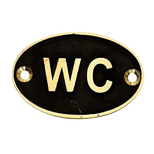 Brass Door Signs - Set of 13 Door plaques Home Office Decor (Toilet, Ladies, Gents, WC, Push, Pull, The Man Cave, Mind The Step, Mind Your Head, Toilets, Cabin, Skipper, Radioroom) (WC)