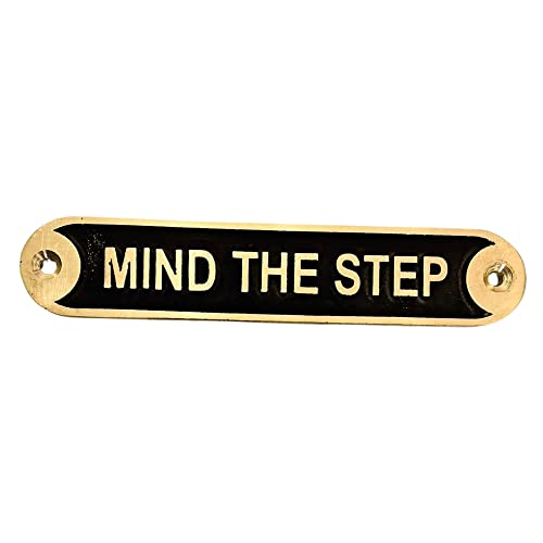 Brass Door Signs - Set of 13 Door plaques Home Office Decor (Toilet, Ladies, Gents, WC, Push, Pull, The Man Cave, Mind The Step, Mind Your Head, Toilets, Cabin, Skipper, Radioroom) (mind the step)