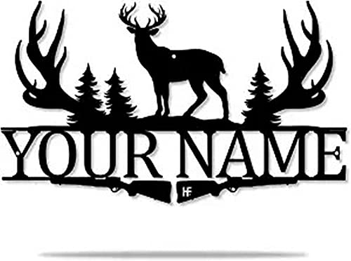 Deer Hunting Custom Cut Metal Sign - Deer Antler Gun Hunting Personalized Laser Cut Metal Sign - Gift for Hunter with Custom Name - Decorative Hanging Sign for Outdoor Home Decorations