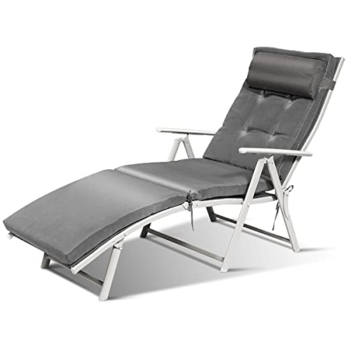 COSTWAY Folding Chaise Lounge Chair Lightweight Recliner w/Cushion