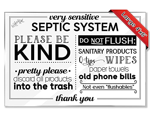 Airbnb Essentials for Hosts - Sensitive Septic System Sign - Flush Only Toilet Paper Sign - 5-Pack Clean 4"x6" Acrylic Sign w/Mounting Tape - Do Not Flush Sign for Bathroom - Septic Sign for Bathroom