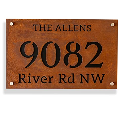 Rusted Iron house numbers plaque with address, Modern House Numbers for Outside, Address Plaque,Housewarming Gift