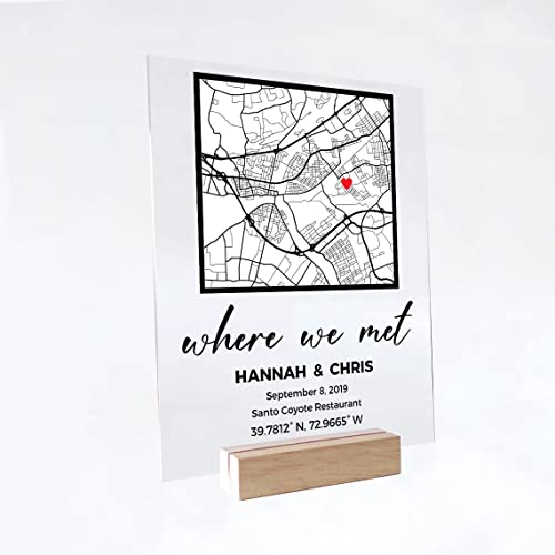 Where We Met Valentines Day Map Plaque - Couple Map, Gift for Her, Acrylic Plaque Couple Gift, Custom Locaiton, Gift for Him, Christmas Gift Thanksgiving Gift New Year Gift