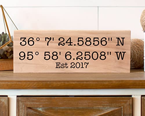 Anniversary Gift Latitude Longitude Wood Sign Wedding Gift, Gift for Her GPS Coordinates Gift for Him