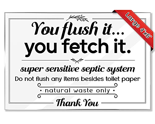 Airbnb Essentials for Hosts - Flush It, Fetch It - Flush Only Toilet Paper Sign - Clean 4"x6" Acrylic Bathroom Flush Sign w/Mounting Tape - Do Not Flush Sign for Bathroom - Septic Sign for Bathroom