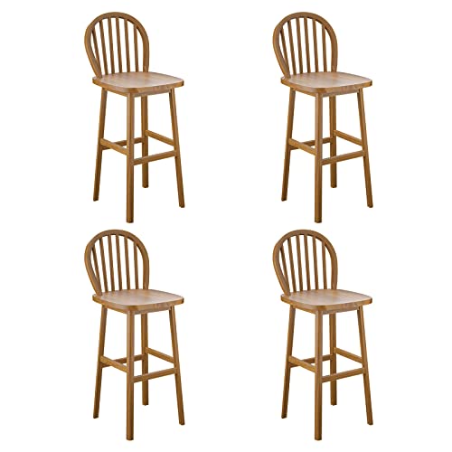 COSTWAY Windsor Bar Stool Set of 4, 30 Inch Bar Height Bar Stools with Back, Footrests, Easy Assembly, Rubber Wood Bar Height Bar Chairs for Kitchen Island, Dining Room, Bar, Pub, Bistro, Natural (4)