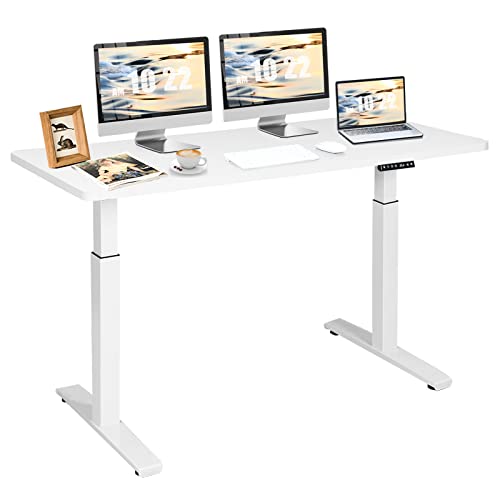 COSTWAY Dual Motor Electric Standing Desk, 55" x 28" Height Adjustable Sit Stand Desk with Solid One-Piece Desktop & 3 Memory Presets, Ergonomic Computer Workstation for Home Office (White)