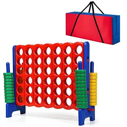 COSTWAY Jumbo 4-to-Score Giant Game Set with Storage Carrying Bag, 4 in A Row for Kids and Adults, Game Set with 42 Jumbo Rings & Quick-Release Slider, Perfect for Family Game