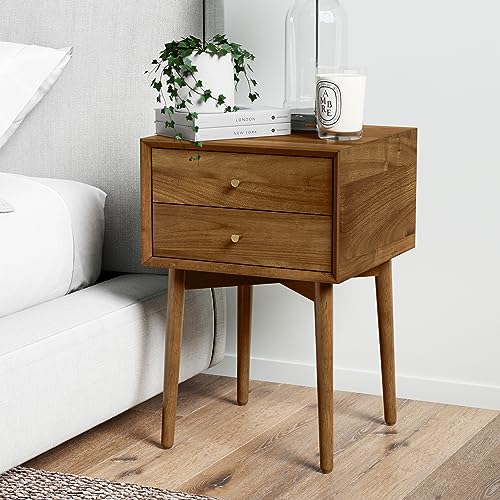 Nathan James 32704 Harper Mid-Century Oak Wood Nightstand with 2-Drawers, Small Side End Table with Storage, Brown