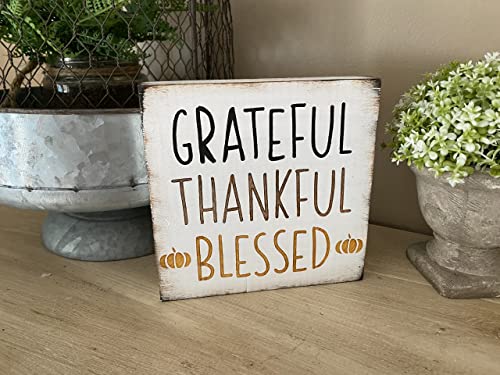 Thanksgiving Tiered Tray Grateful Thankful Blessed Sign Block Farmhouse Tray Decorating Home Decor Wooden Painted Hanging Wall Small Sign