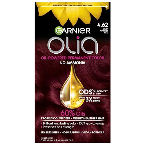 Garnier Hair Color Olia Ammonia-Free Brilliant Color Oil-Rich Permanent Hair Dye, 4.62 Dark Garnet Red, 1 Count (Packaging May Vary)