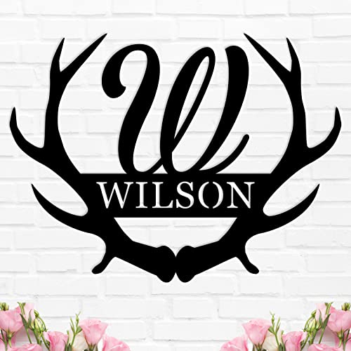 Personalized Monogram Antlers Name Sign Last Name Sign Personalized Family Name Sign Personalized Metal Sign Antler Monogram Letter Sign Housewarming Gift