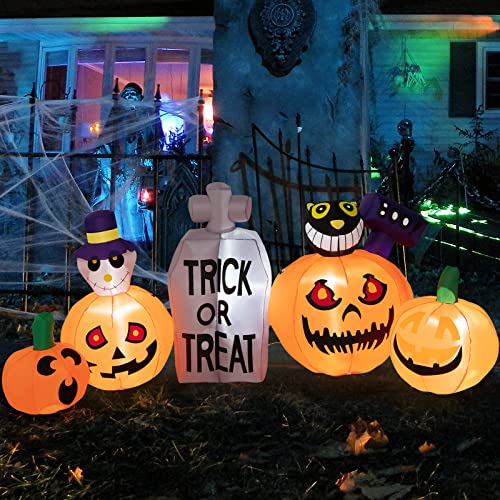 COSTWAY 8 FT Long Halloween Inflatable Pumpkins Blow up Pumpkin Patch Lantern Decoration