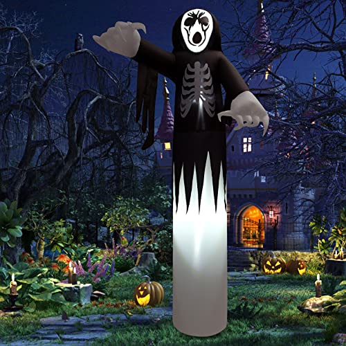 COSTWAY 12 FT Inflatable Halloween Skeleton Giant Blow up Halloween Skull w/LED Lights