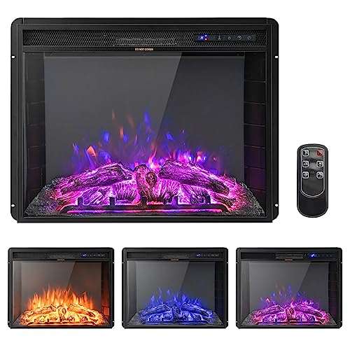 COSTWAY Electric Fireplace Insert 26-inch Wide, 5,000 BTU Recessed and Freestanding Fireplace Heater with Remote Control, 3 Flame Colors, 6 Brightness, 6H Timer, Fireplace for Indoor Use, 750/1500W