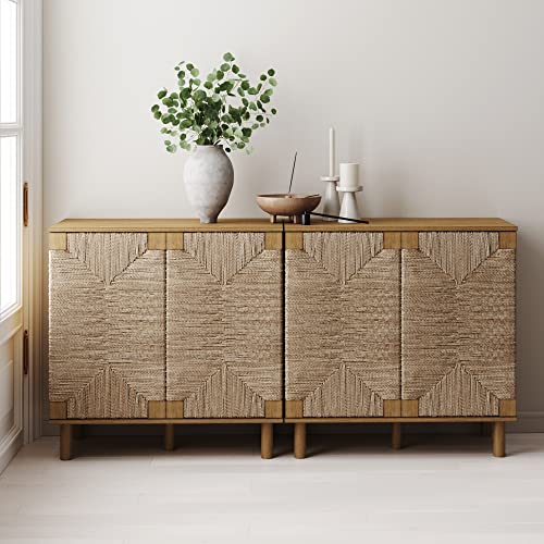 Nathan James Sideboard Buffet Modern Storage, Free Standing Accent Cabinet for Hallway, Entryway or Living Room, Set of 2, Light Brown