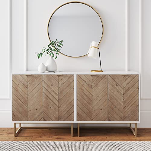 Nathan James Enloe Modern Storage, Free Standing Accent Cabinet for Hallway, Entryway or Living Room, Set of 2, White/Gold