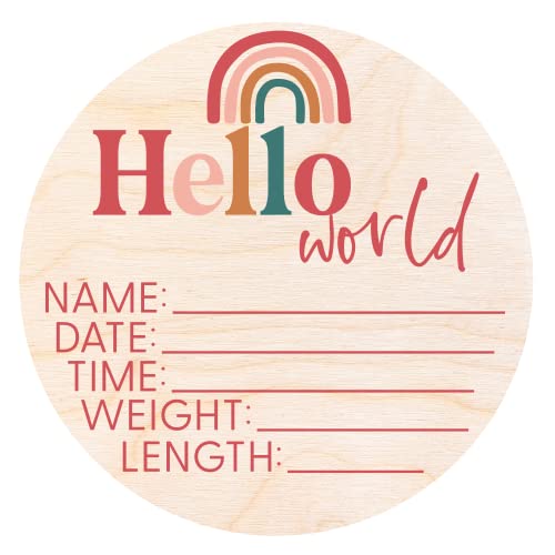 Hello World Newborn Sign - Baby Name Birth Announcement Plaque for Hospital - Photo Prop - Nursery Decor - Shower Gift
