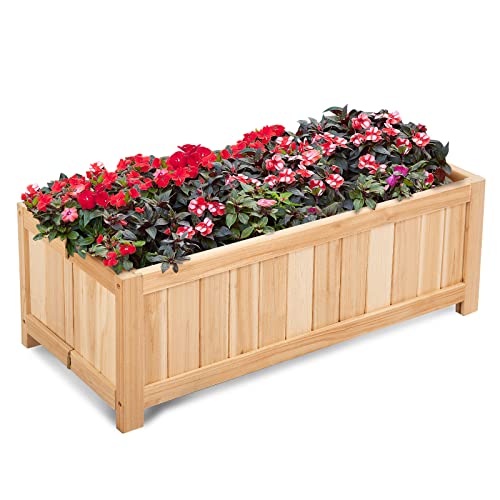 COSTWAY Wooden Planter Garden Bed, Folding Planter Box with Drainage Holes for Vegetables, Herbs, Fruits & Flowers, Outdoor Indoor Raised Planting Bed for Patio, Backyard, Lawn, 27.5"L x 12"W x 10"H