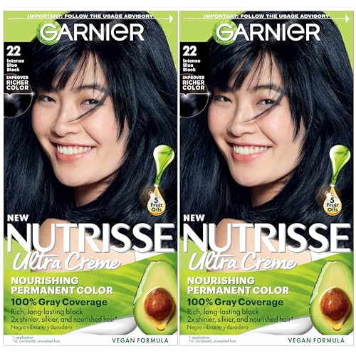 Garnier Hair Color Nutrisse Nourishing Creme, 22 Intense Blue Black (Mulberry) Permanent Hair Dye, 2 Count (Packaging May Vary)