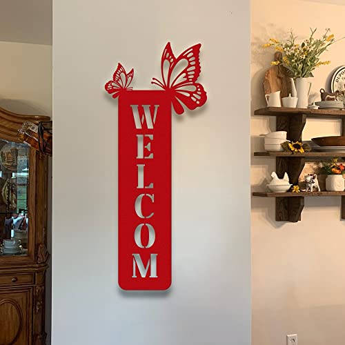 Butterfly Welcome Vertical Address Sign LED Lighs, Welcome Metal Sign, Monogram Metal