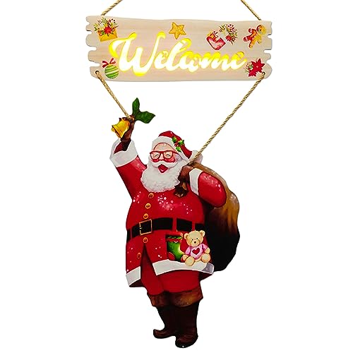 GLLBTPT Christmas Wooden Hanging Sign Door Decoration with Light,Merry Christmas Welcome Sign Front Door for Christmas Home Window Wall Farmhouse Indoor Outdoor (YD80253Q)