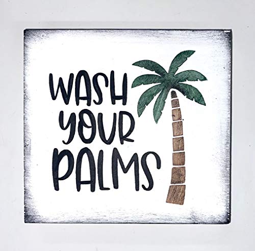 Wash Your Palms Tropical Bathroom Farmhouse Bath Decor Wood Block Sign