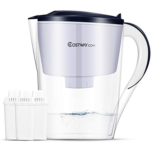 COSTWAY 10 Cup Everyday BPA Free Water Pitcher Filter with 3 Filter(Blue with 3 Filter)
