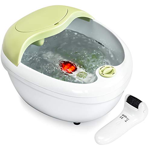 COSTWAY Foot Spa Bath Massager, with Heat Preservation, Bubbles, Vibration and Handheld Callus Remover, Foot Spa Bath Massager for Relieving Foot Pressure (Green)