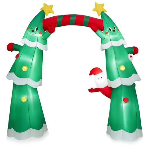 COSTWAY 11 FT Inflatable Archway Decoration, Christmas Tree Arch w/Santa Claus, Built-in LED Lights, Blow-up Holiday Party Yard Lawn Garden Xmas Decoration