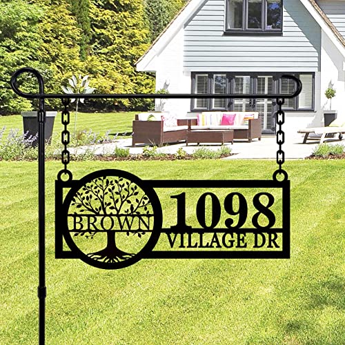 Custom Hanging Metal Address Sign, Custom Hanging Mailbox Numbers Plaque, Personalized Metal Sign with Tree of Life Hanging Lamp Post, Address Yard Sign, Hanging Mailbox House Number Signs