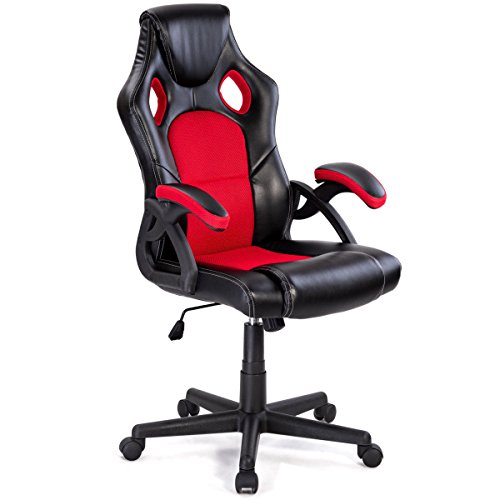 Costway Gaming Chair High Back Racing Chair Bucket Seat Swivel Executive Office Computer Task Desk Gaming Chair (Red)